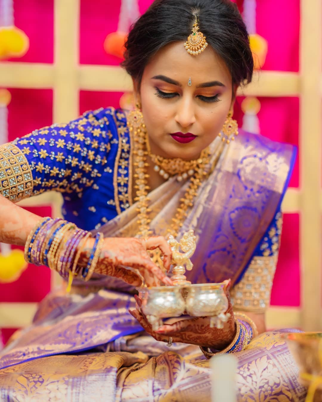Photo of South Indian bride in an Olive Green saree for the Engagement